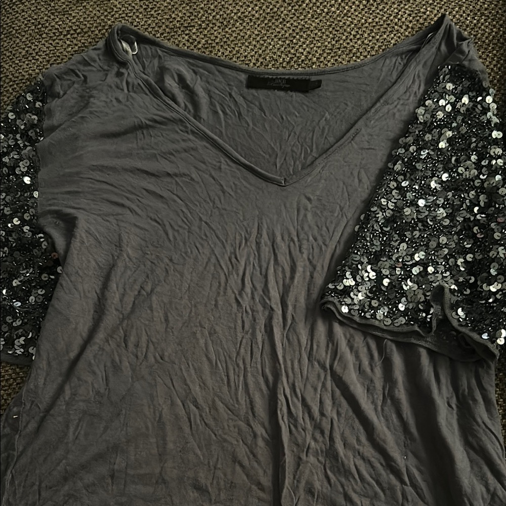BKE Gray Sequin Sleeve Women's Top